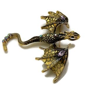 Brown and Gold Flying Dragon Brooch